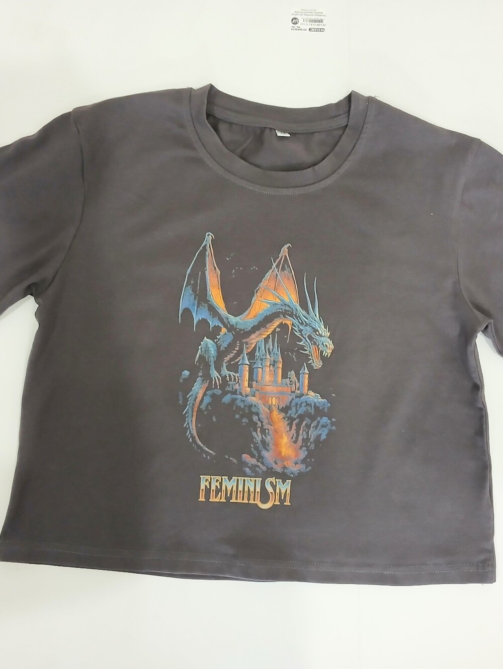 Feminism Dragon Fantasy Graphic Tee-Shirt Sz M  Brown